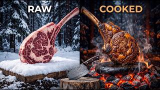 ASMR Wilderness Cooking: The Avalanche Tomahawk Steak in Deep Snow 🪓