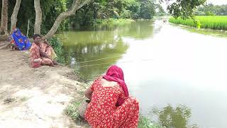 VillageLife 360 | Village Woman Life Catching Fish By Hook in River