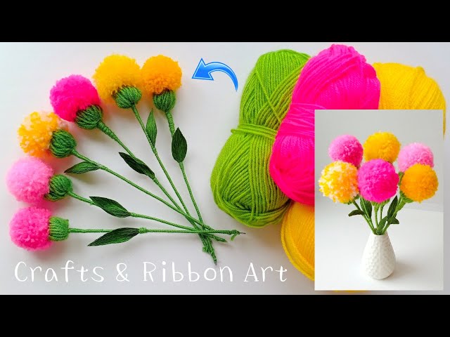 Amazing Craft Ideas with Wool - DIY Home Decor - Super Easy Woolen Flower Making class=