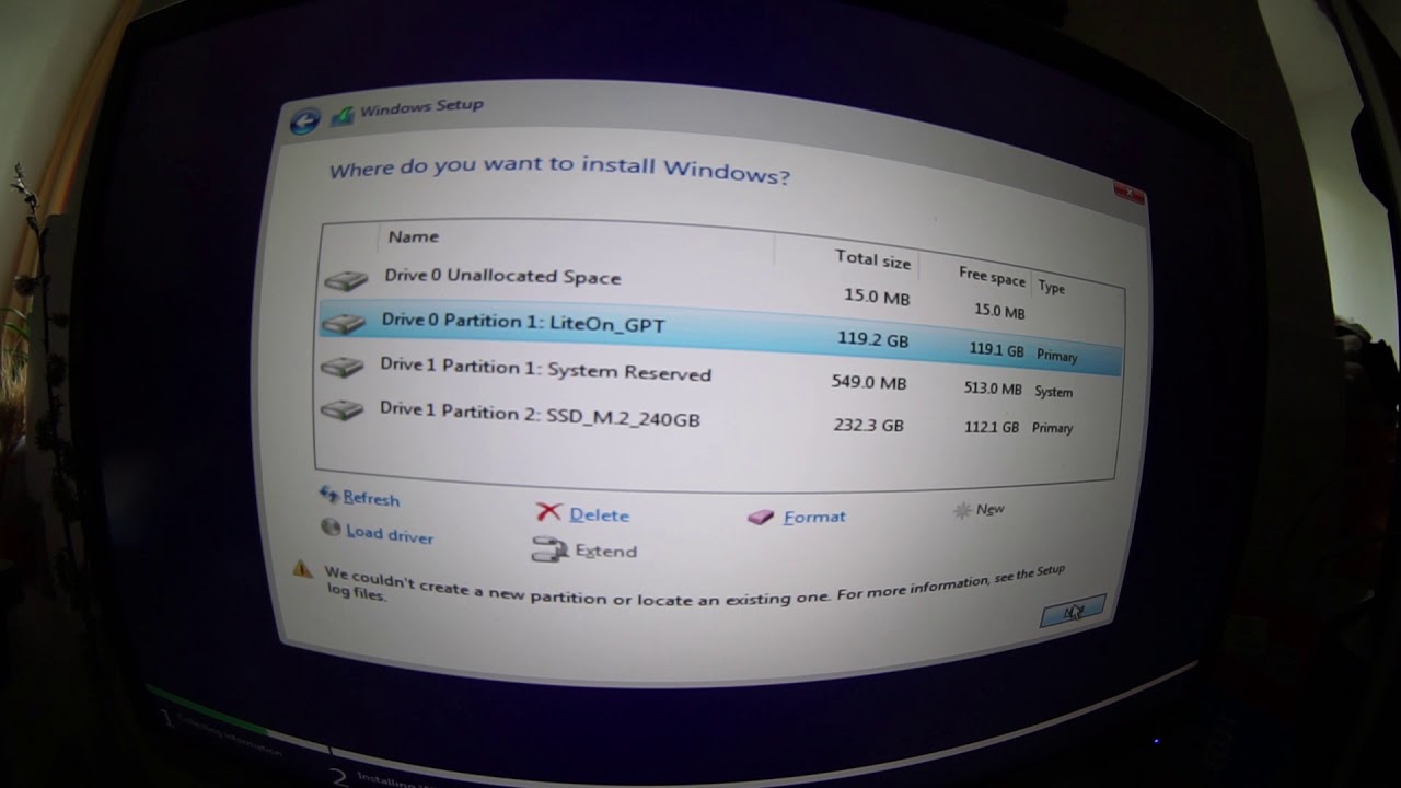 Couldn't create a new partition or locate an existing one (0x80070057