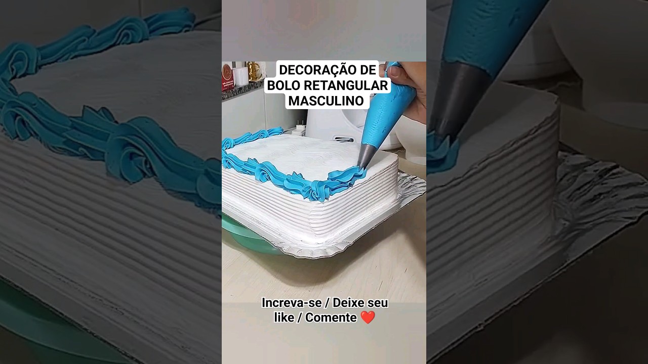 DECORAÇÃO DE BOLO RETANGULAR MASCULINO | BOLO DE ANIVERSÁRIO | BOLO BRANCO E AZUL