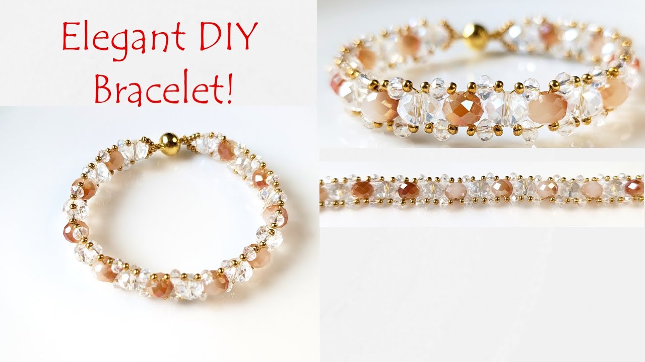 Elegant Gold and Crystal Beads Bracelet Making at Home | Warm Pastel Colour