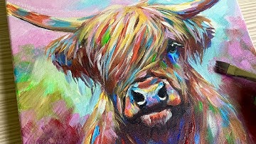 How To Paint A Highland Cow / ABSTRACT COLOURS / Acrylic Painting