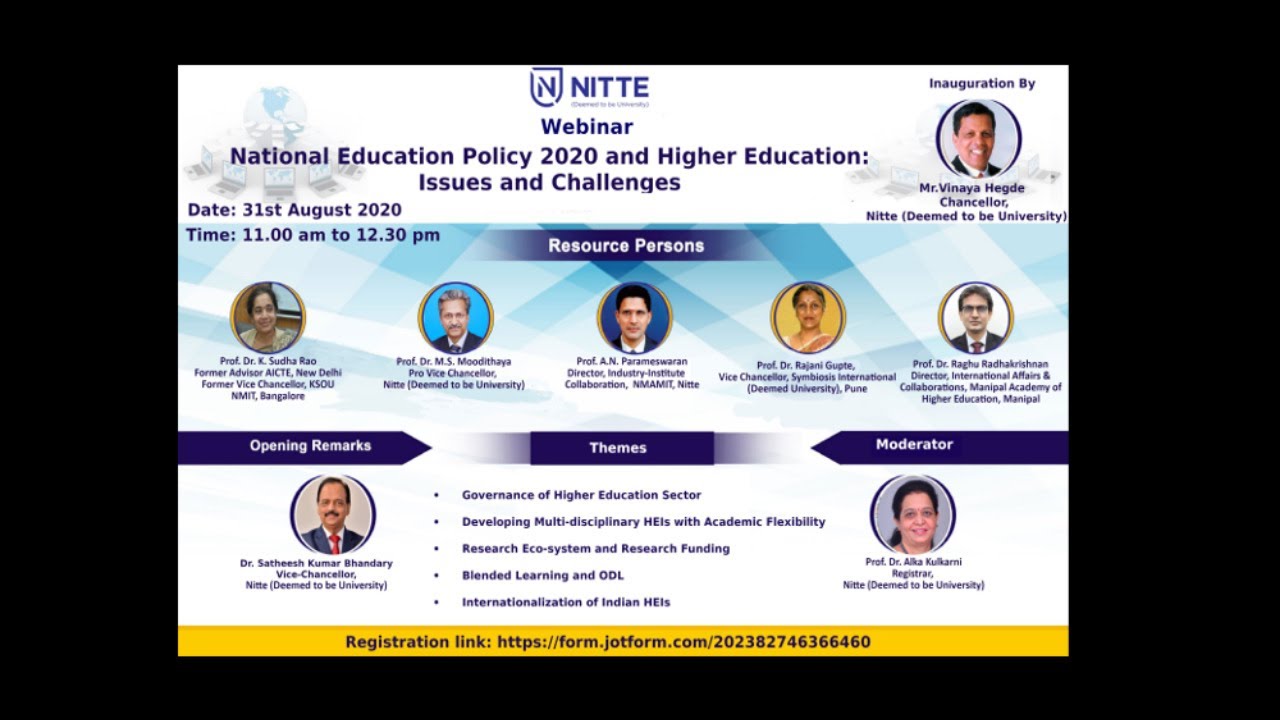 Webinar on National Education Policy 2020 and Higher Education: Issues ...