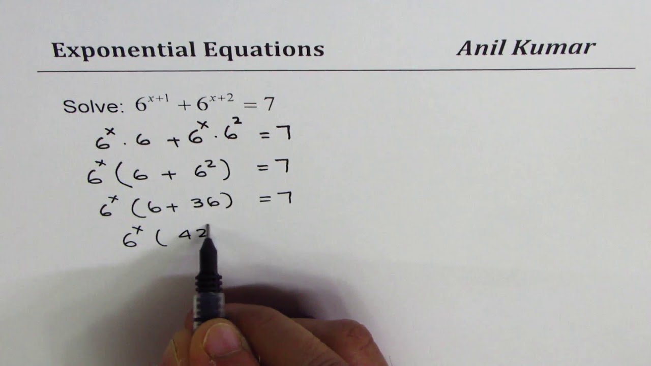 solve exponential equation 6 x 1 6 x 2 7 youtube 6 2 36 in logarithmic form