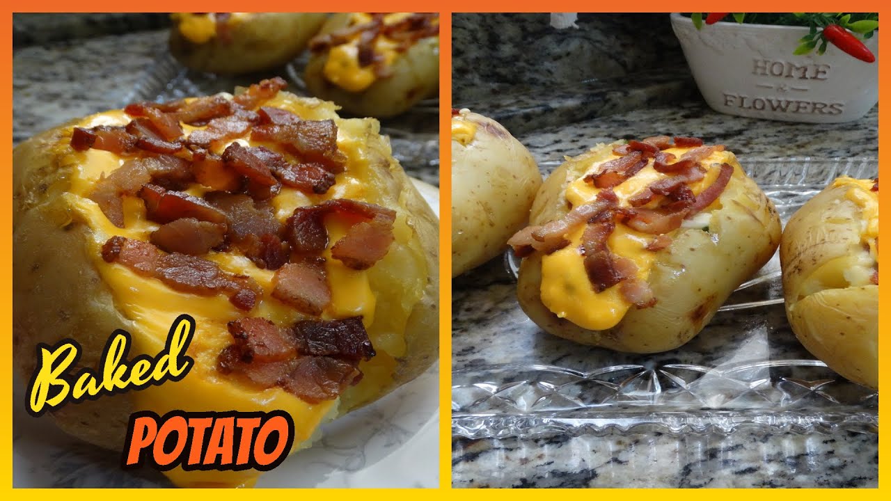 Batata recheada com muito cheddar e bacon igual aquelas dos shopping. Fácil de fazer e deliciosa!!