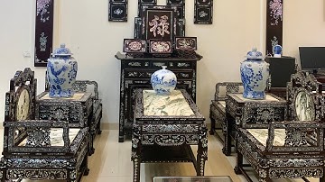 Bộ Vách Tàu Cẩn Ốc Xà Cừ 7 Món Gỗ Gụ