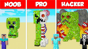 CREEPER STATUE BASE HOUSE BUILD CHALLENGE - NOOB vs PRO vs HACKER / Minecraft Battle Animation