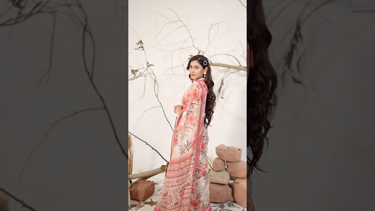 Beige Digital Print Saree – Linen Cotton, Floral Print, Kalamkari Pallu, Ethnic Festive Wear