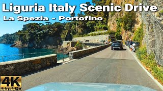 4K Scenic Drive in Ligurian Riviera Italy | La Spezia to Portofino Driving Tour | Italy 4k 60 FPS