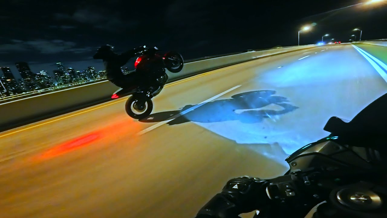 POV Kawasaki Ninja ZX6R Chill Fun Night Ride Miami Beach to Secret Spot (No music - Pure sound)