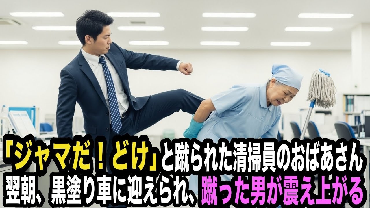 「ジャマだ！どけ」と蹴られた清掃員のおばあさん。翌朝、黒塗り車に迎えられ、蹴った男が震え上がる