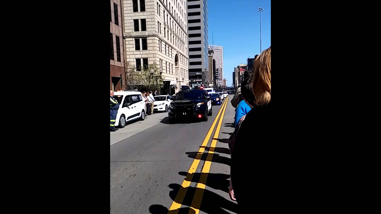 Funeral procession for Columbus Ohio Swat Officer killed in action going down High Street