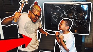 Destroying My Little Brother's GAMING SETUP WHILE HE'S PLAYING FORTNITE & Surprising Him w/ NEW ONE