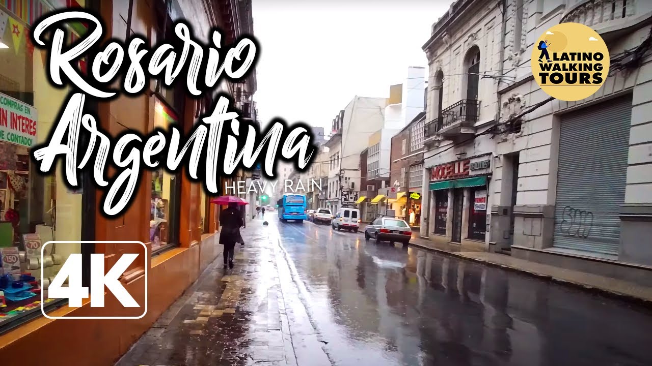 Beautiful Heavy rain in Rosario | Argentina Walking Tour (4k)