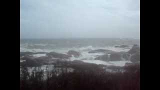 Breaking surf Ocean Ave. Biddeford Pool, ME.  After Hurricane Sandy