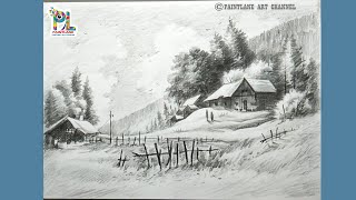 Mountain landscape drawing and shading with pencil step by step || How to draw hill landscape