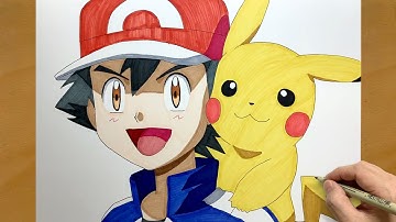 How to draw Ash and Pikachu from pokemon | draw anime | step by step