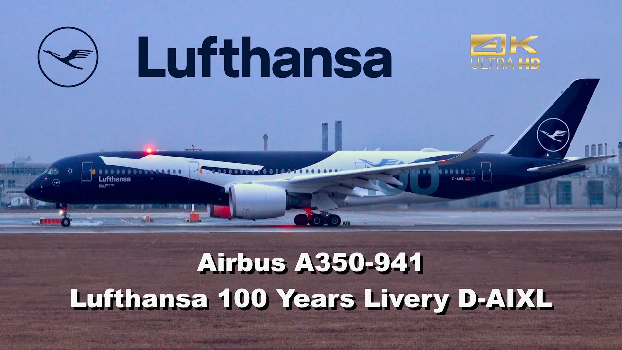 Airbus A350-941 Lufthansa 100 Years Livery D-AIXL departure at Munich Airport LH458 to SFO