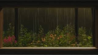 Rainy Garden Window View | Relaxing Piano Music | 4K Projector Scenery
