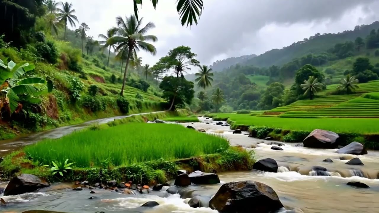 Relaxing Rain Over Rice Fields | Nature ASMR