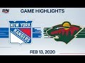 NHL Highlights | Rangers vs. Wild – Feb. 13, 2020