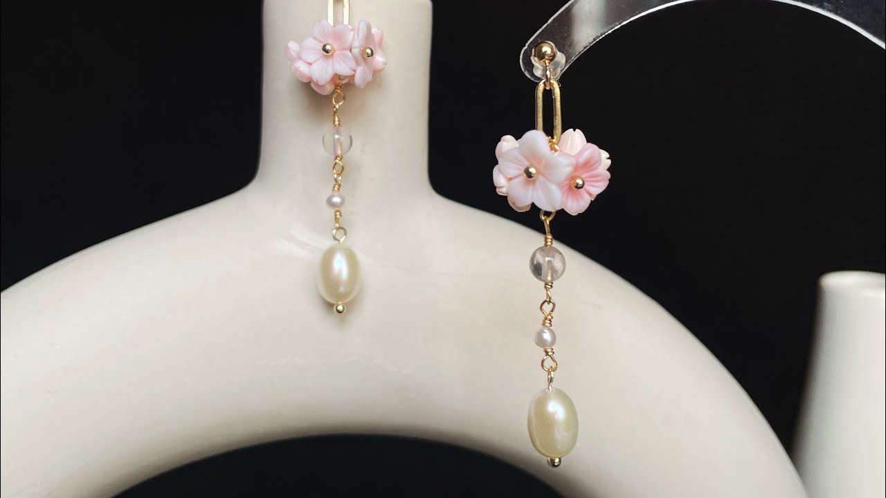 Tutorial Pink flowers and pearls drop earrings#earrings #earringslover #handmadejewelry #tutorial