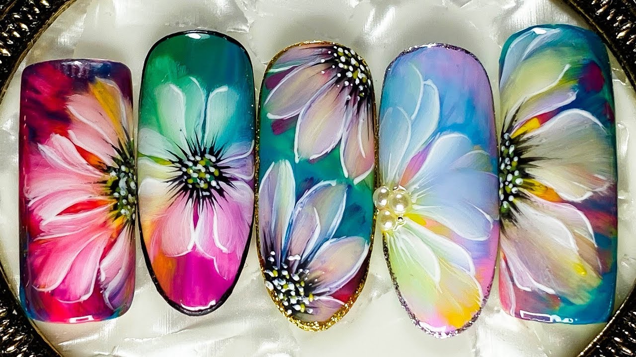 como dibujar flores con la tecnica camaleon - decoración de uñas con flores #quedateencasa