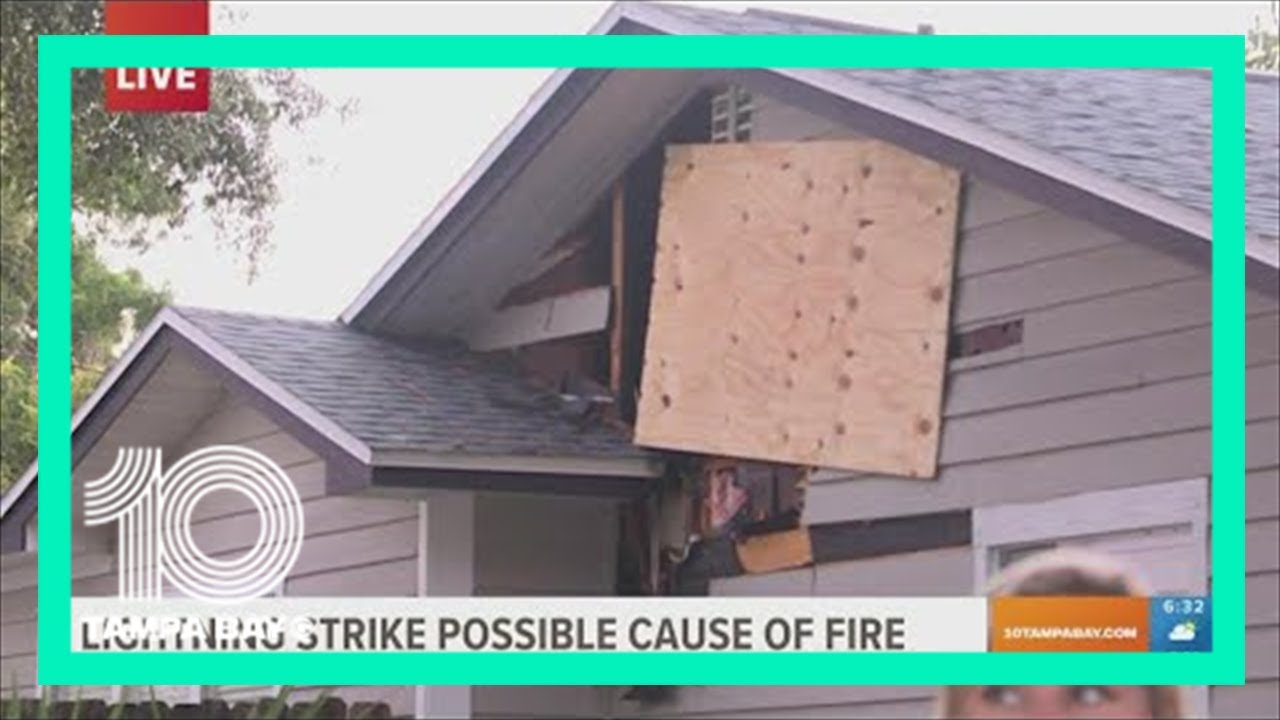 St. Pete home catches fire after being struck by lightning - YouTube