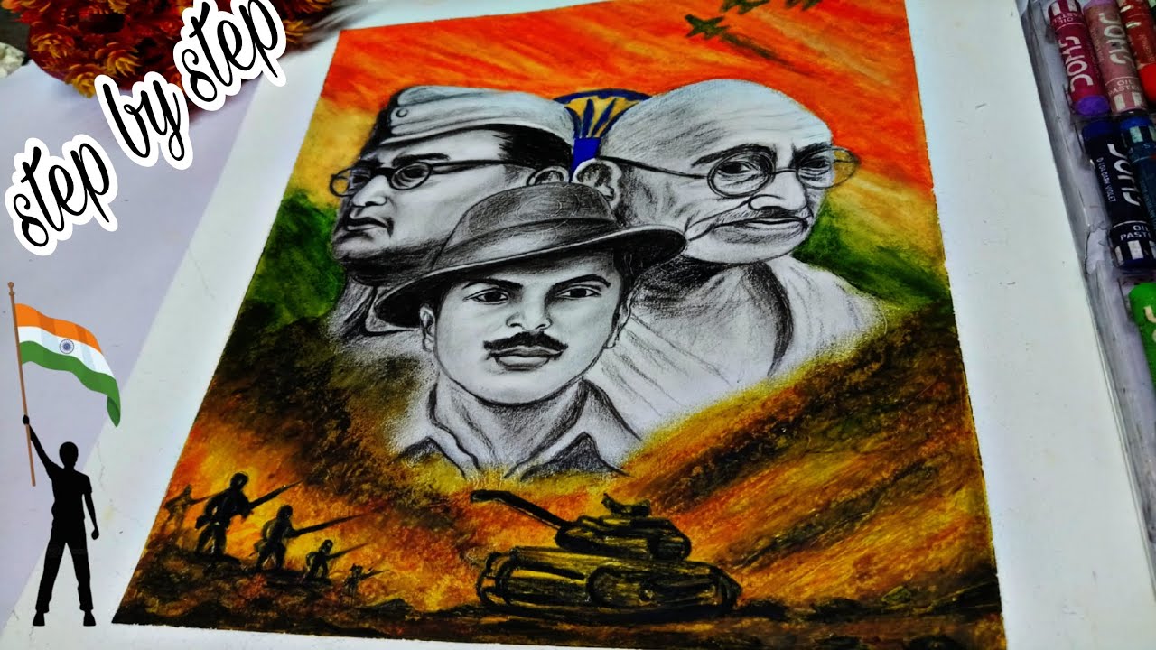 Independence day drawing 🇮🇳, netaji drawing , Bhagat Singh drawing , gandhi ji drawing tutorial