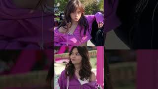 Jenna Ortega wearing Ariana Greenblatt's Barbie costume