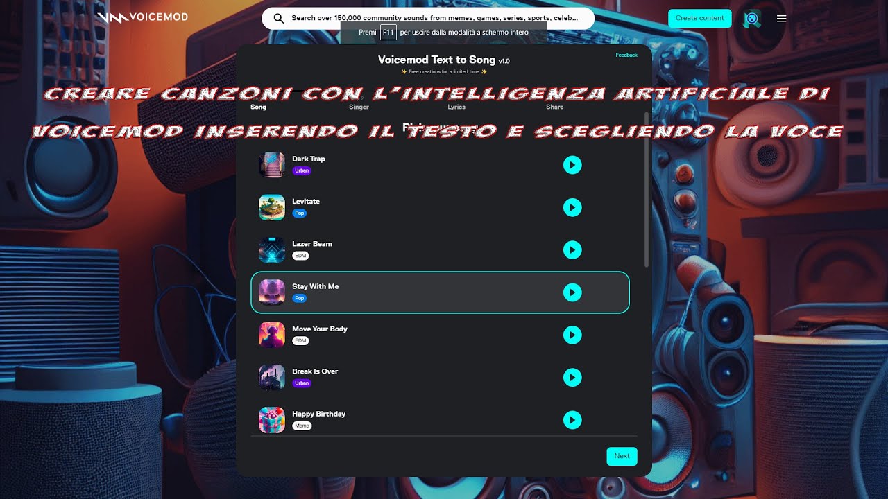 Creare canzoni con l'intelligenza artificiale di Voicemod inserendo il ...