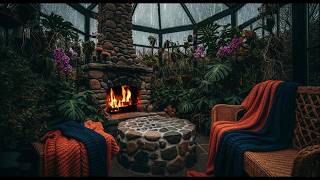 Rain glass room greenhouse ambience, fireplace ambience, cozy reading fantasy ambiance, no mid-rolls screenshot 5