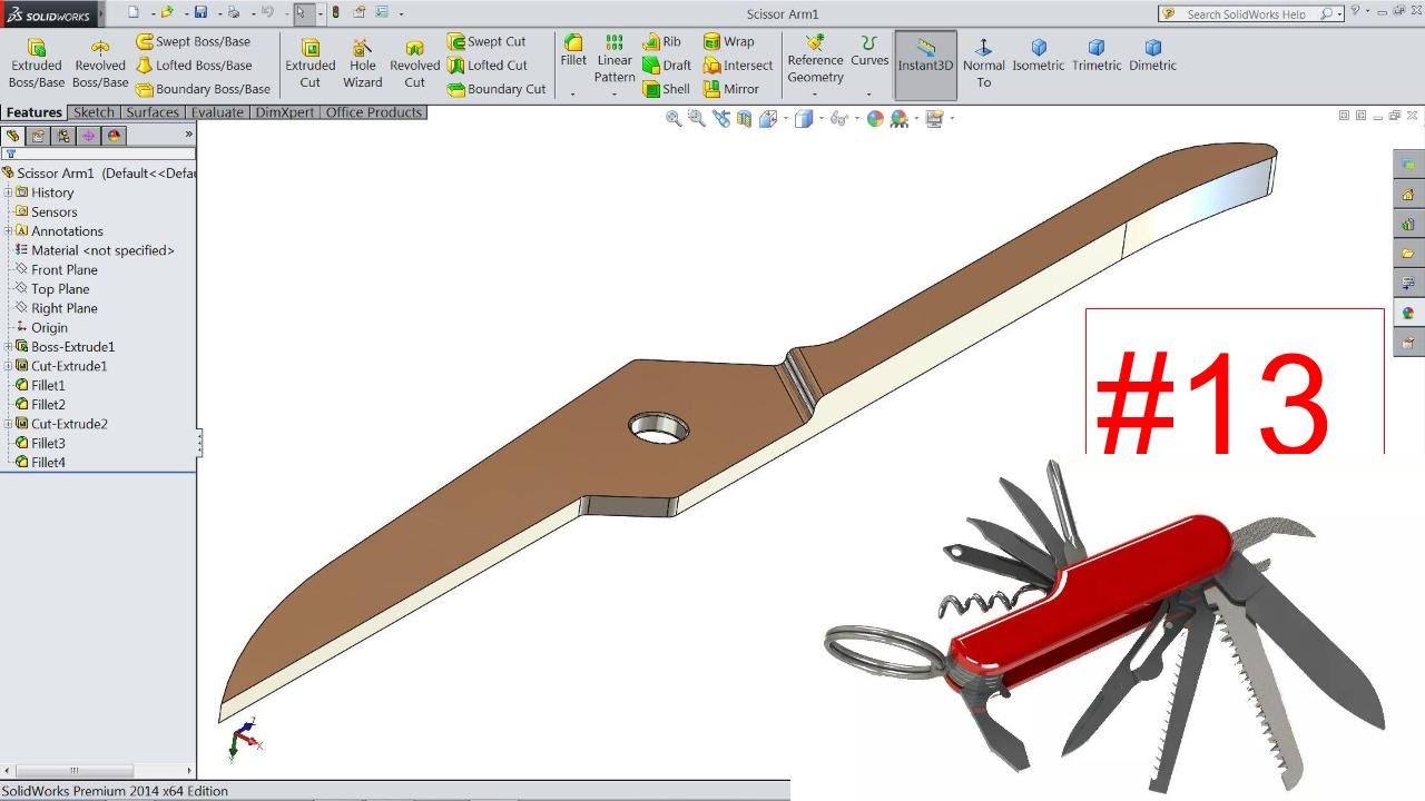 Solidworks tutorial Pocket Multi tool 13. Scissor Arm1 - YouTube