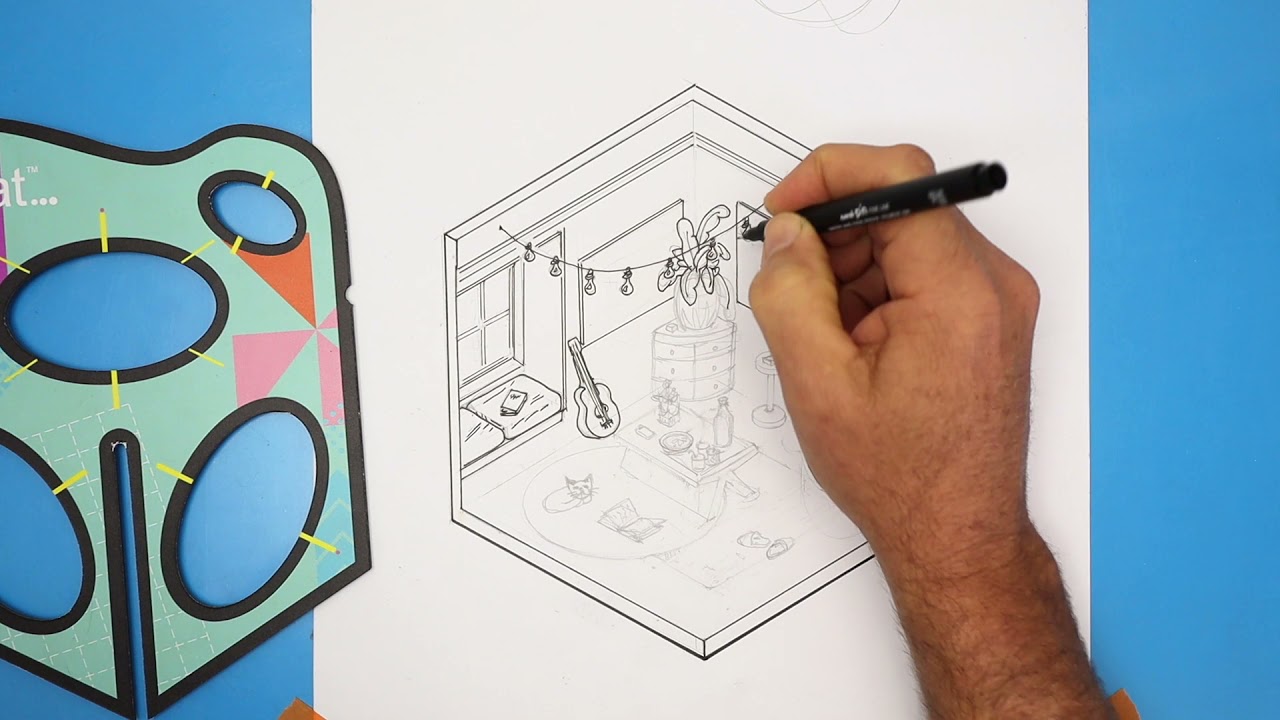 Isometric sketching a cube then designing furniture. Sped up final ...