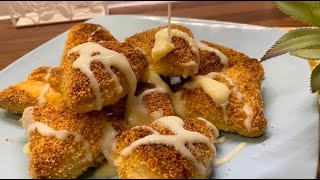 حلويات رمضانية | مثلثات البف باستري بالسميد والجبن الكريمي | Cream Cheese Puff Pastry Bites