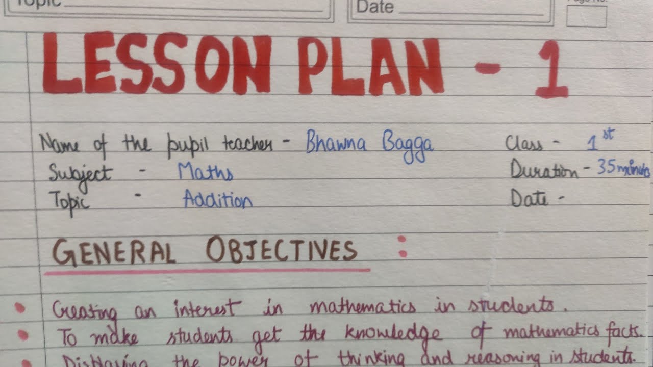 Maths Lesson Plan On Addition Class 1 To Class 5 YouTube