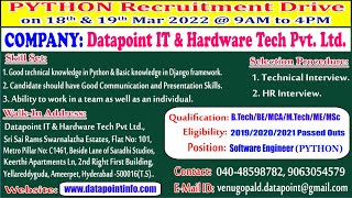 Datapoint Info Solutions Walk-In Drive For Software Engineer Python