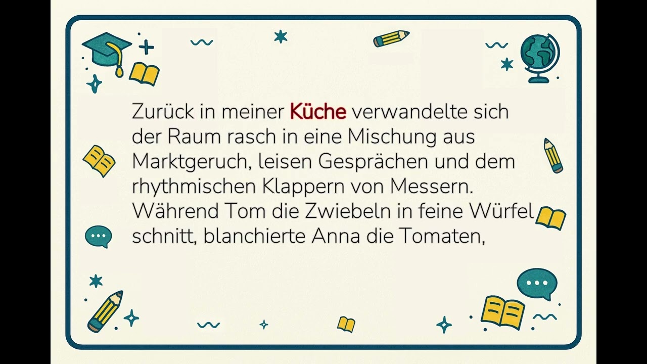 🌈 Learn German: Cooking and Eating | C1 Read-Along Story: "Kochen mit Freunden" 🏞️ | Advanced German