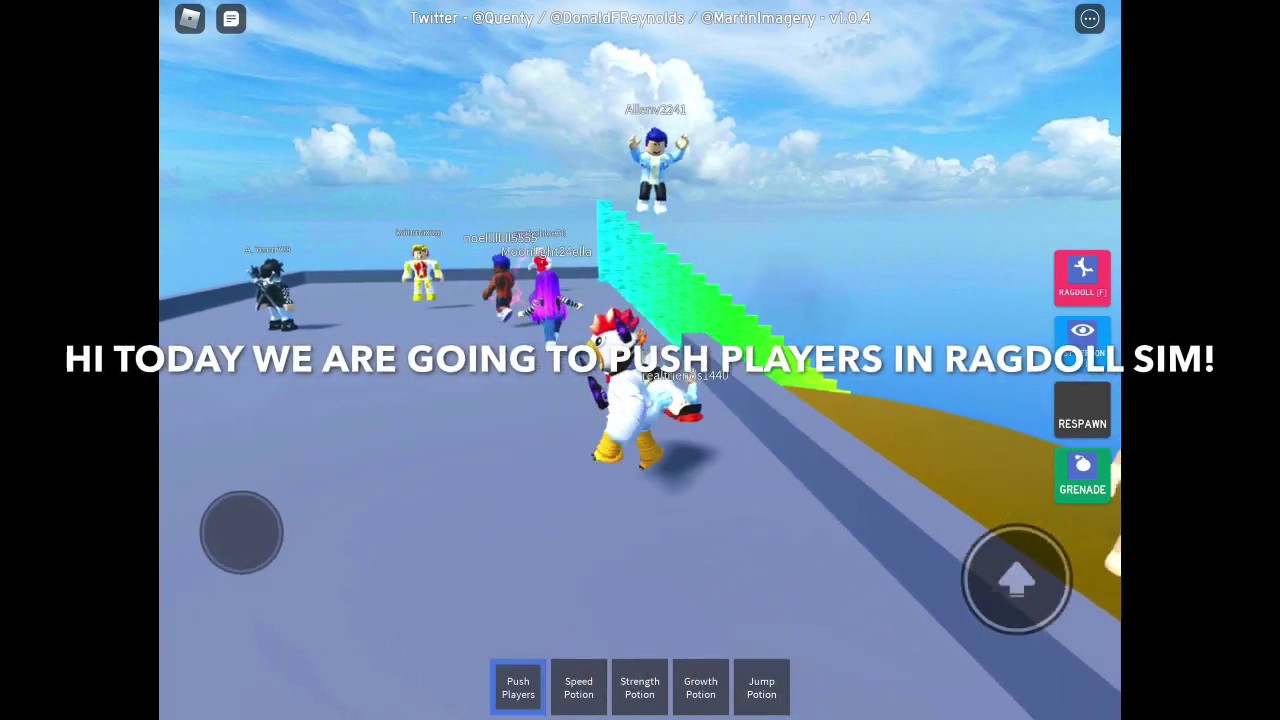 Pushing Players In Roblox Ragdoll Sim Youtube - roblox push player back