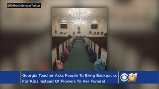 Backpacks, Not Flowers, At Teacher's Funeral