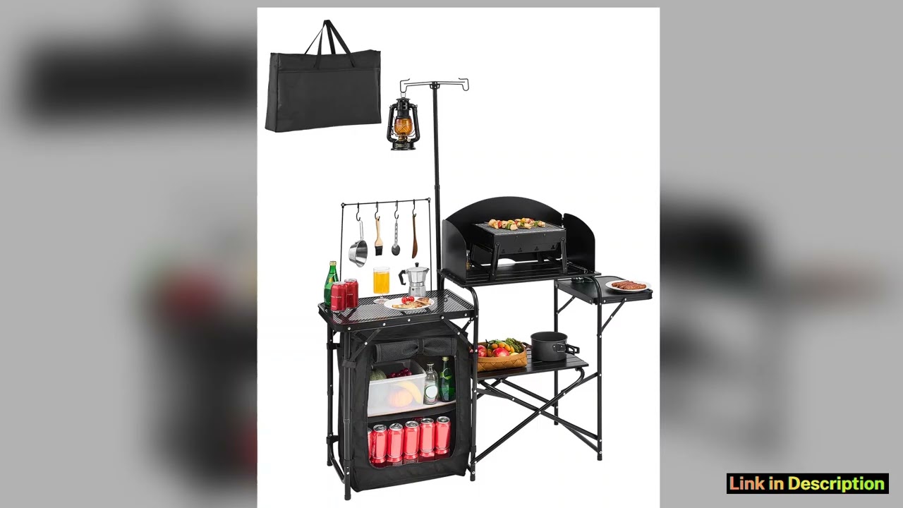 SucceBuy Folding Camping Table Outdoor Camping Kitchen Table Aluminum Portable Cook Station with