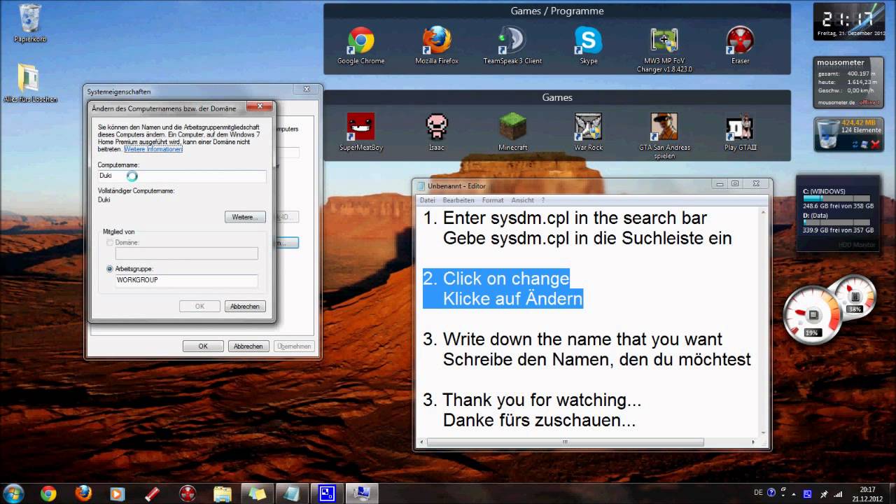 Tutorial: Computername ändern/Change the computer name [HD] - YouTube