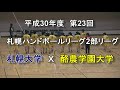 【ハンドボール】平成30年度　札幌ハンドボールリーグ2部　札幌大学　Ｘ　酪農学園大学