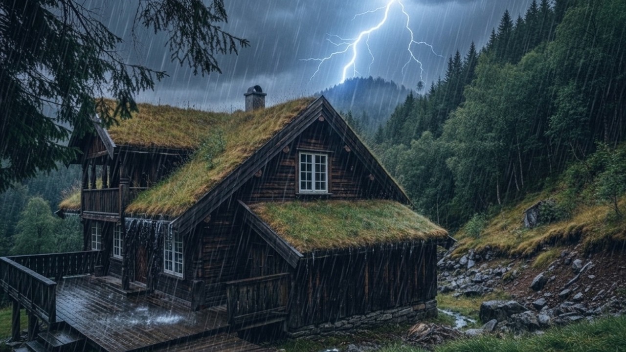 Rainy Forest Night from a Cozy Cabin with Thunder | Relaxing Rain Ambience for Sleep & Stress Relief