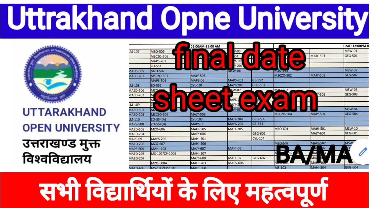 uou final exam date sheet 2022 / uou examination final date sheet 2022 / uou exam date sheet 2022