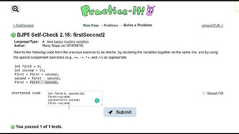 Java Practice-it | Primitive Data and Definite Loops | Self-Check 2.15 : firstSecond2
