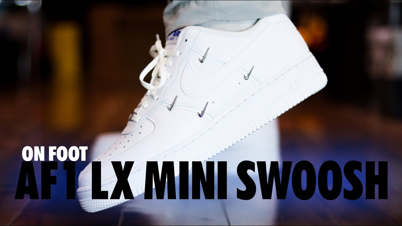ON FOOT! Nike Air Force 1 LX White Silver Mini Swoosh Schopes 4K