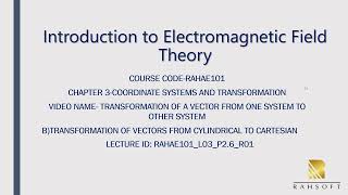 Electromagnetics : Transformation of vectors from cylindrical to cartesian  RAHAE101.3.2.1.6