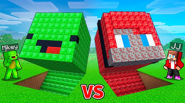 JJ and Mikey: EMERALD vs RUBY HEAD BASE BATTLE in Minecraft - Maizen
